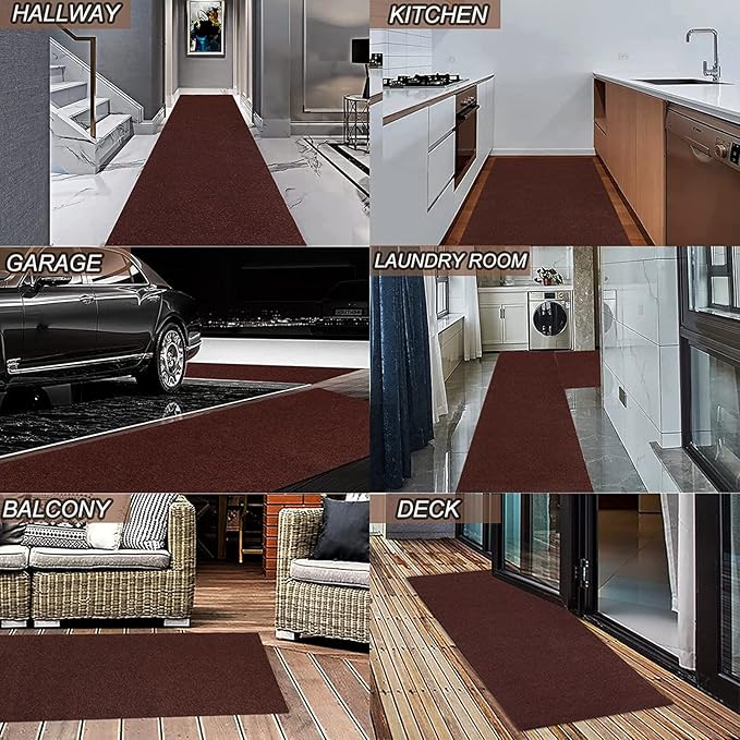 4' x 51' Runner Rugs with Rubber Backing, Indoor Outdoor Utility Carpet Runner Rugs, Chocolate Brown, Can Be Used as Aisle for The RV and Boat, Laundry Room and Balcony