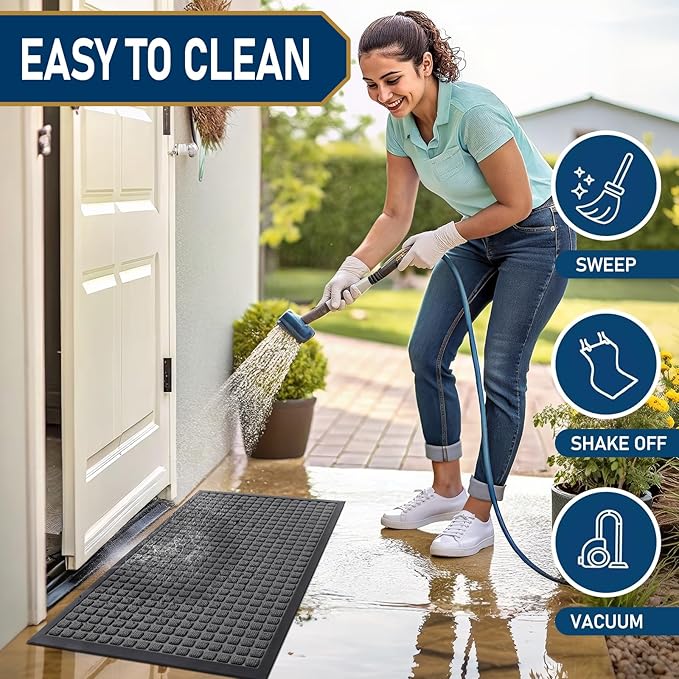 Smiry Front Door Mat Outside Entrance, Heavy Duty Natural Rubber Doormat, Non Slip, Trap Dirt and Moisture, Easy Clean, Low Profile Welcome Floor Mats for Indoor Outdoor Entry, 47x23 Inch, Grey