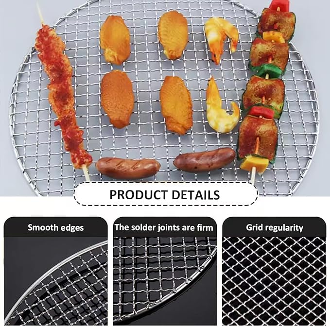 15" Round Stainless Steel Grill Grate, Heat-Resistant Replacement Baking Tray for BBQ Camping