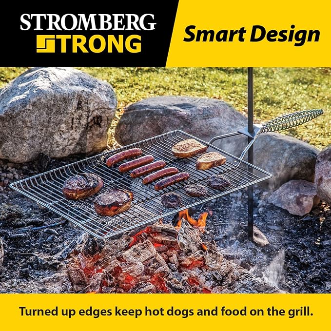 Stromberg Carlson Campfire Grill Grate – Stake & Grill for Outdoor Cooking with Nylon Bag, Fire Pit Accessories, Campfire Cooking Equipment, Portable Equipment, RV Use - 36" Long Stake, 15"x22"