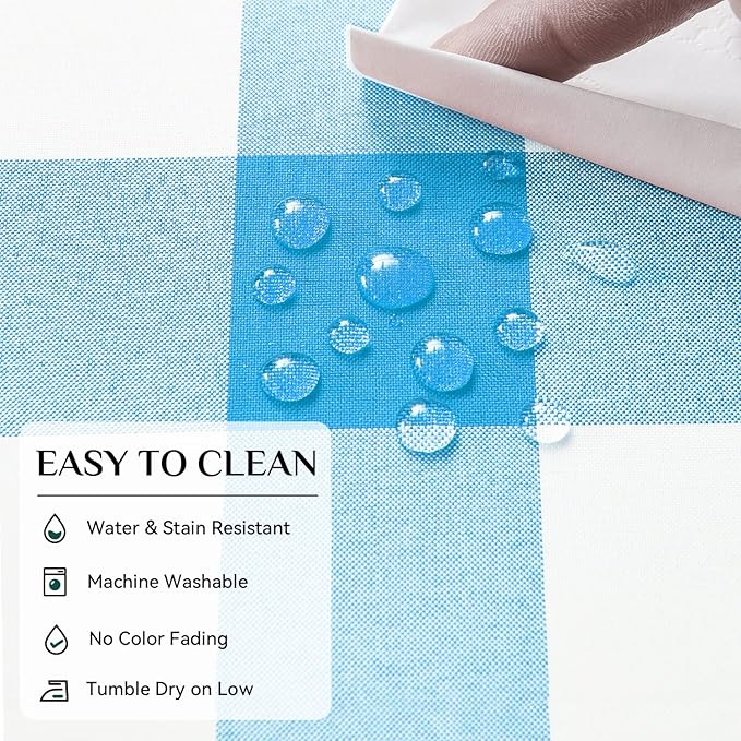 Softalker Gingham Checkered Tablecloth Rectangle - Outdoor Waterproof Buffalo Plaid Table Cloth, Stain Resistant Washable Table Cover for Picnic, Camping, Dining - Blue and White, 60 x 102 Inch