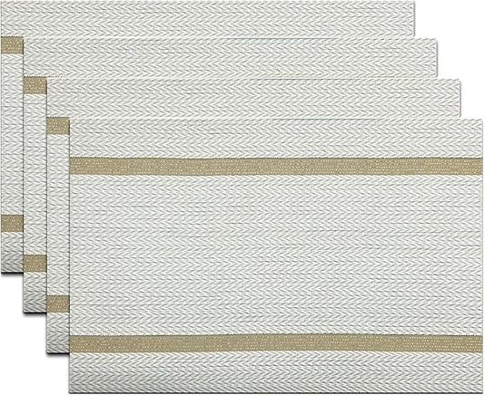 Luxurious Placemats Set of 4, Durable Table Mats Kitchen Plastic Washable Placemats for Home/Dining Room Decoration (White)