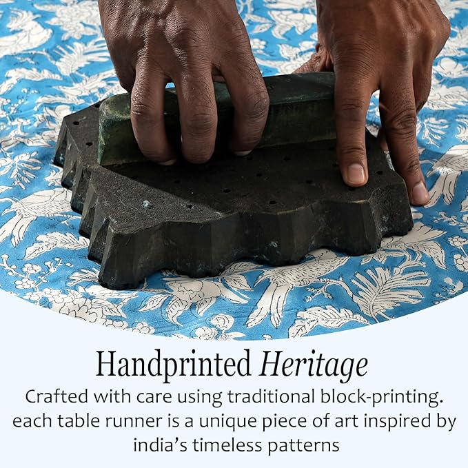 CPC Cotton Table Runner 16x90 Inch Block Printed Long Fall Table Runner for Dining Table, Card Table, Coffee Table, Wedding, Farmhouse & Outdoor Barbeque-Blue Sapphire