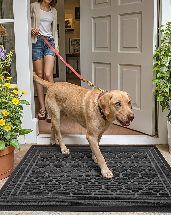 Color&Geometry Front Door Mat Outside Entrance, Heavy Duty Non Slip Low Profile Doormat for Entryway, Trap Dirt and Moisture Welcome Mats All-Weather, Easy Clean, Patio, Garage, 24"x36" Grey