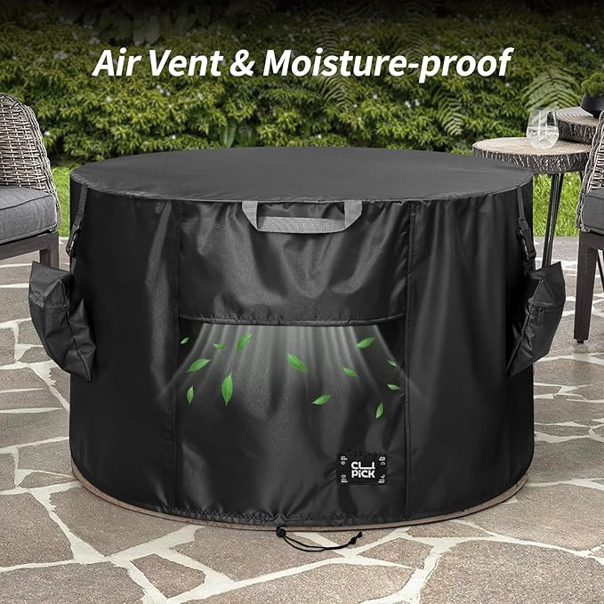 Fire Pit Cover,Heavy-Duty Waterproof Tear-Resistant FirePit Covers Round with Sandbag,Weather and Fade Resistant Fire Pit Cover Round Fits for 33-36 Inch Fire Pit/Table,Black 36" D x 24" H