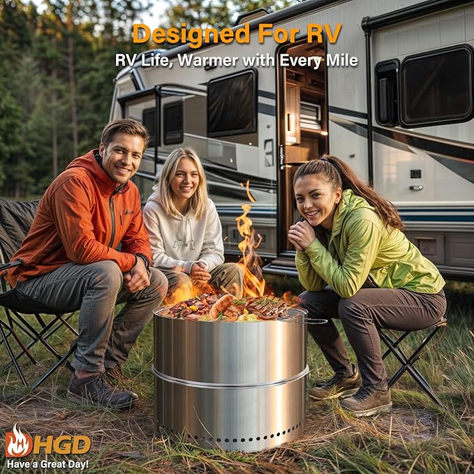 HGD 20 inch Smokeless Firepit Outdoor, Portable Smokeless Fire Pit for Camping with Travel Bag, Stainless Steel Wood Burning Stove for Backyard & Patio, Easy Setup & Compact Storage
