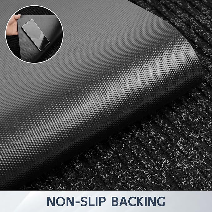 Front Door Mat, 48" x 24" Heavy Duty Indoor Outdoor Doormat, Non-Slip Welcome Mats for Entryway, Rubber Backing Low Profile Commercial Door Mats, Black Stripe