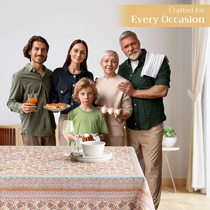 Maison d' Hermine Table Cloth Rectangle Table 100% Cotton 70 x 90 Inches Fall Tablecloth Reusable Everyday Use for Thanksgiving Christmas Decorations Dining Farmhouse Party (Nila)