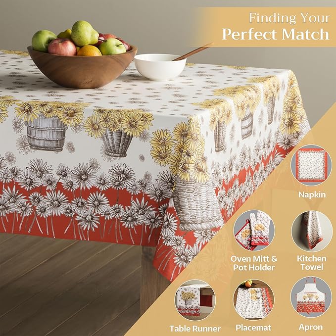 Maison d' Hermine Table Cloth Rectangle Table 100% Cotton 60 x 120 Inches Fall Tablecloth Reusable Everyday Use for Thanksgiving Christmas Decorations Dining Farmhouse Party (Bagatelle)