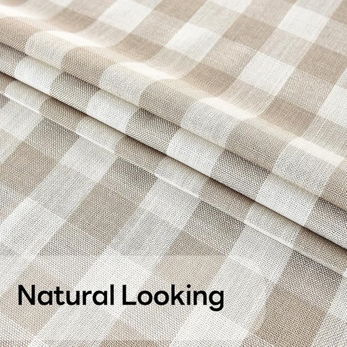 Gingham Tablecloth Rectangle Table Cloth Heavy Duty Cotton Checkered Table Cover for Spring Picnic Kitchen Dining(C-Beige, 52x86 inch)