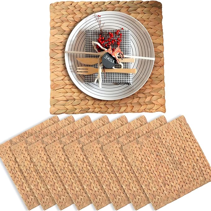 Boho Place Mats Set of 8, Square Table Mats Set of 8, Woven Placemats for Round Table, Chargers for Dinner Plates, Woven Chargers, Home Plate Mat, Outdoor Placemats, Manteles Individuales De Mesa