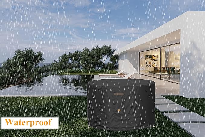Fire Pit Cover 600D Heavy Duty Waterproof Fabric With PVC Coating Round 36" Dia x 20" H Black Fits 32-34 inch Fire Pit Table Fade Resistant Outdoor Firepit Cover