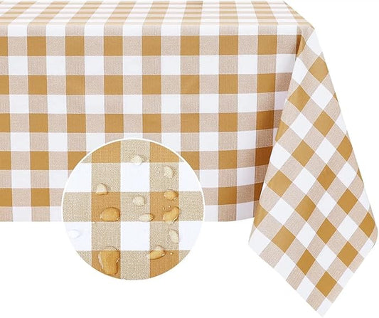 Romanstile Square Vinyl Tablecloth, 100% Waterproof Buffalo Gingham Plastic Table Cloth, Heavy Duty Wipeable Checkered Table Covers for Outdoor, Camping, Picnic, Patio - 60 x 60, Coffee and White
