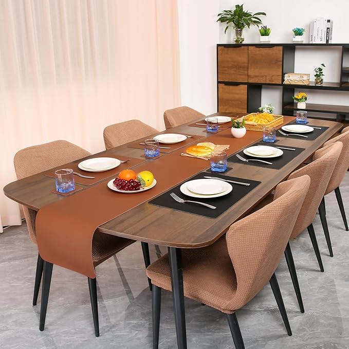 Myir JUN Table Runner Double Sided Vinyl Runner Table 72 Inch Long Runner for Table Washable Waterproof Non-Slip for Home Decorations Black Brown,12 x 72 inch