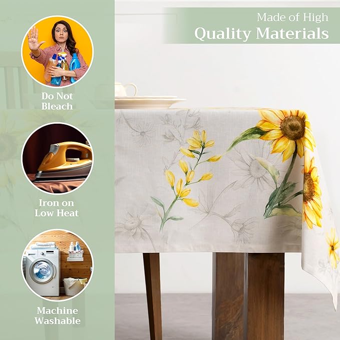 Maison d' Hermine Table Cloth Rectangle Table 100% Cotton 54 x 72 Inches Tablecloth Reusable Decorative Everyday Use for Dining Room, Farmhouse, Home, Party, Festive & Wedding Spring Summer - Candice