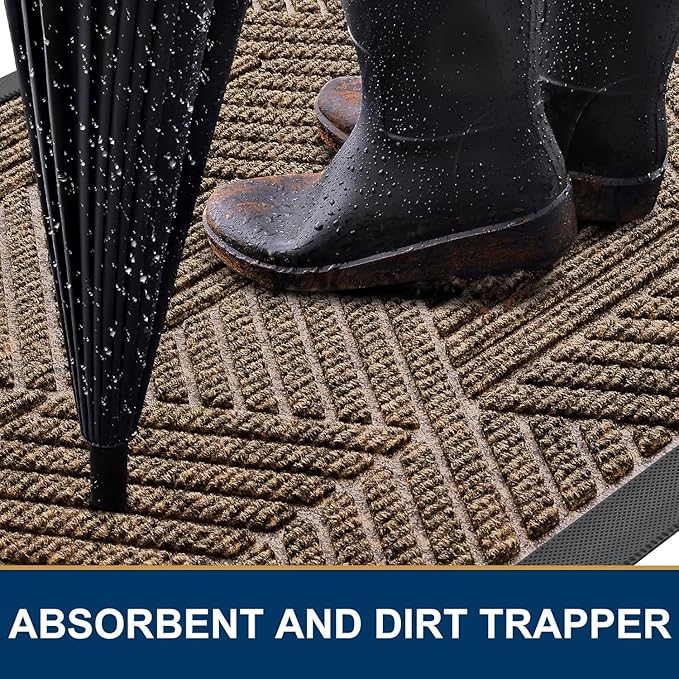 Smiry Front Door Mat Outside Entrance, Heavy Duty Sturdy Natural Rubber Doormat, Trap Dirt and Moisture, Easy Clean Low Profile Mats for Indoor Outdoor Entry, Irregular Triangle (71x34, Brown)