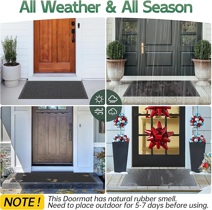 Front Door Mat Outside Entrance, 6' x 3' Heavy Duty Indoor Outdoor Door Mats for Entryway, All Season Weather Outdoor Doormat, Natural Rubber Non Slip Welcome Mats for Front Door