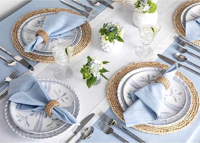 Solino Home Linen White Table Runner 108 Inches Long - 100% Pure Linen 14 x 108 Inch Table Runner for Valentines, Spring, Easter - Classic Hemstitch