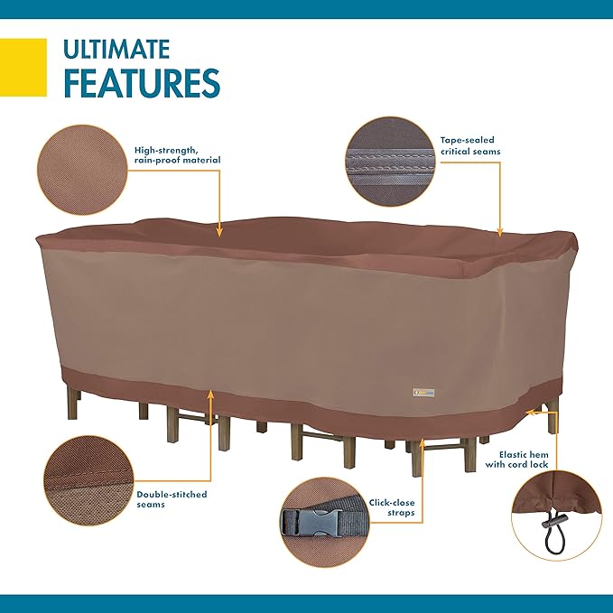 DUCKCOVERS Ultimate Waterproof Rectangular/Oval Patio Table with Chairs Cover, 107 Inch