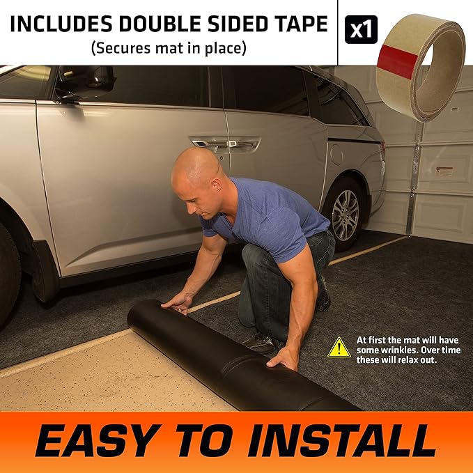 Armor All Original Garage Floor Mat, (17' x 7'4"), (Includes Double Sided Tape), Protects Surfaces, Transforms Garage - Absorbent/Waterproof/Durable (USA Made) (Charcoal)