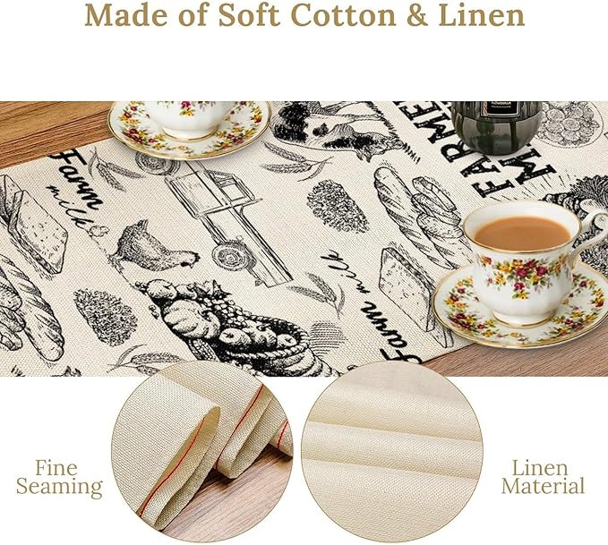 Farm Animals Table Runner, Rustic Farmhouse Cow Pig Rooster Watercolor Coffee Table Center Decor for Home Kitchen Dining Patio Holiday Party Indoor Outdoor Table Decorations, 13"x108" Inch