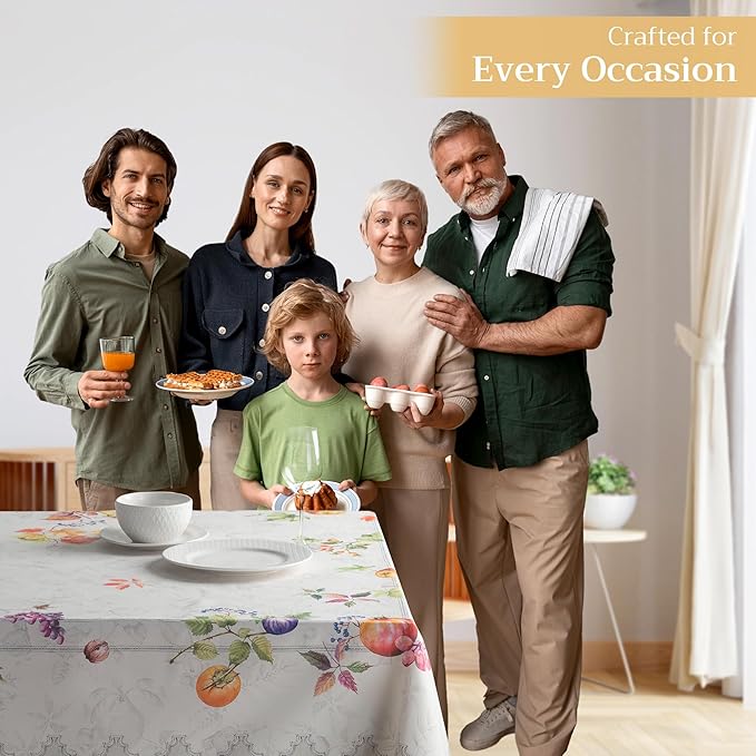 Maison d' Hermine Table Cloth Rectangle Table 100% Cotton 60 x 120 Inches Fall Tablecloth Reusable Everyday Use for Thanksgiving Christmas Decorations Dining Farmhouse Party (Fruit D'Hiver)