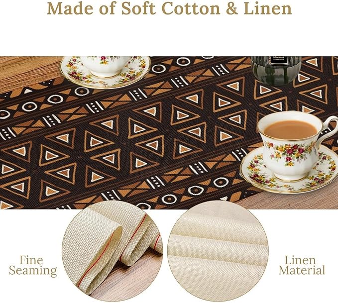 African Table Runner, Geometric Motifs Southwestern Native Tribal Ethnic Table Runner for Dining Kitchen Farmhouse Party Coffee Home 13x70in