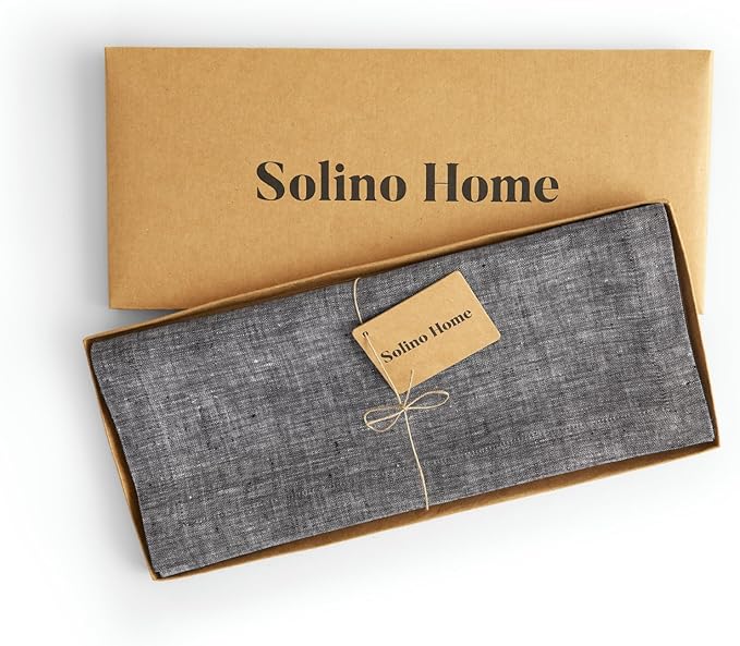 Solino Home Linen Chambray Black Table Runner 90 Inches Long - Athena, 100% Pure Linen Dining Table Runner 14 x 90 Inch for Winter