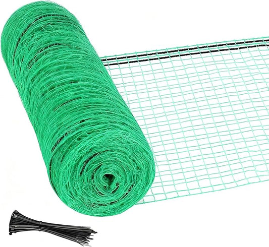 Garden Temporary Safety Fence, 5'x100' Roll with 50 Zip Ties, Resuable Plastic Mesh Fence for Garden Fencing, Construction, Snow Fencing, Animal Barrier, Poultry, Deer, Patio, Green