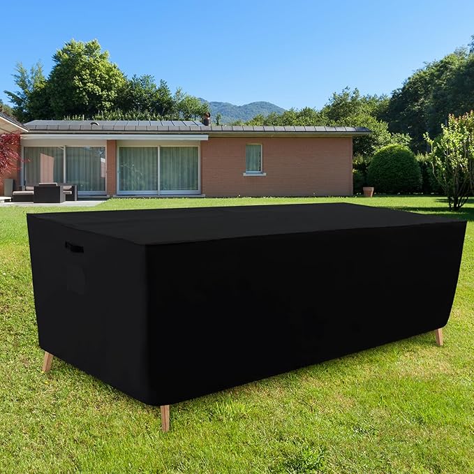 Tempera Patio Furniture Cover,Outdoor Table And Chair Covers Waterproof, Outdoor Dining Set Cover,Heavy Duty Rectangle Patio Furniture Covers,74''L x 47''W x 27.8''H,Black