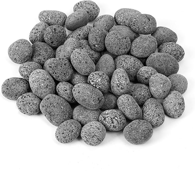 Skyflame Black Natural Tumbled Stones Round Lava Rock Pebbles for Indoor Outdoor Gas Fire Pit | Fireplaces | Garden Landscaping Decoration | Cultivation of Potted Plants | 10 Pounds | 1/2-1 Inch Size