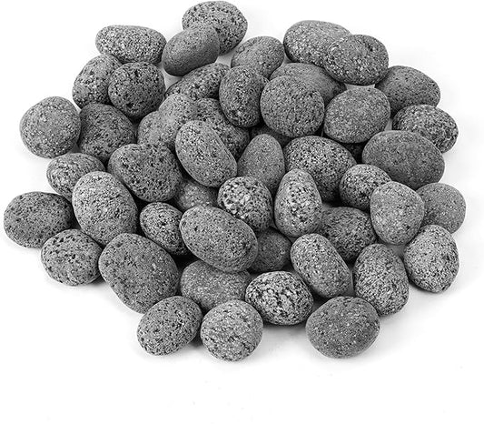 Skyflame Black Natural Tumbled Stones Round Lava Rock Pebbles for Indoor Outdoor Gas Fire Pit | Fireplaces | Garden Landscaping Decoration | Cultivation of Potted Plants | 10 Pounds | 1/2-1 Inch Size
