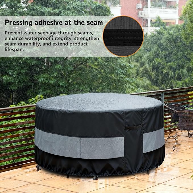 Round Patio Bar Height Table and Chair Cover Black Grey Waterproof Up to 10000pa for 90 x 43 Inch Outdoor Round Furniture Set Covers Patio Set Covers