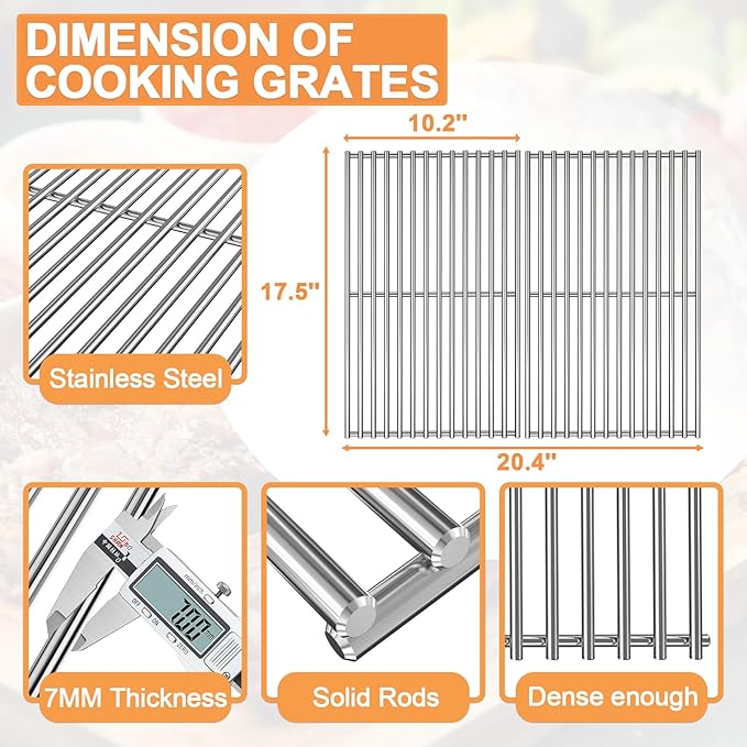 Grill Parts for Weber GS4 Spirit II & I E210 S210 E220 S220, GS4 Spirit 2 Grill Parts for Weber Flavorizer Bars 7635 67045 69796, Grates 7637 Replacement for Weber Spirit 2 Burner Kit, Stainless Steel