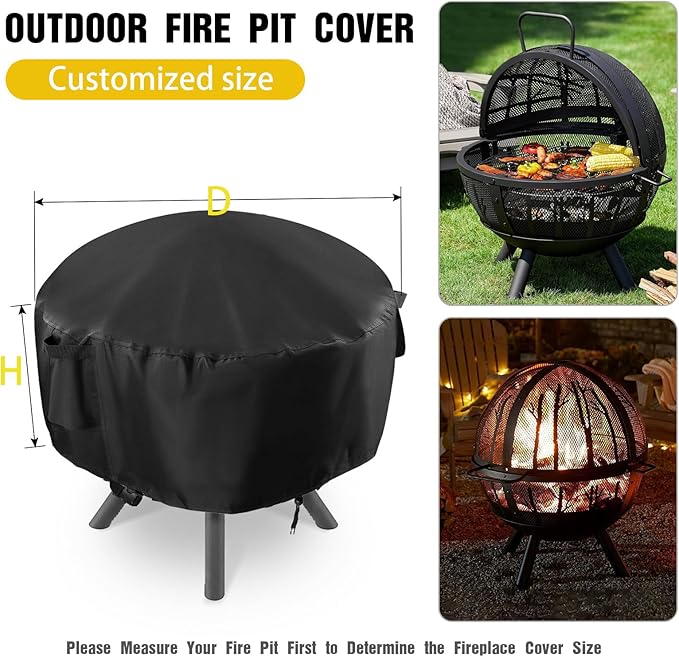 POMER Patio Fireplace Cover, Round Fire Pit Cover for 40 Inch Outdoor Fireplace Waterproof Heatwave Fire Bowl Cover Round -40"D x 22"H