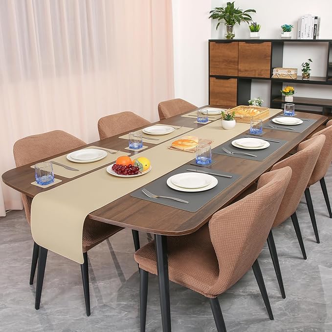 Myir JUN Table Runner Double Sided Vinyl Runner Table 72 Inch Long Runner for Table Washable Waterproof Non-Slip for Home Decorations Gray Wheat,12 x 72 inch