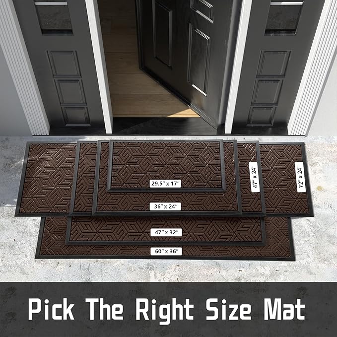 Yimobra Extra Large Door Mat 60x36, All-Weather Waterproof Outdoor Mats for Front Door, Non Slip Rubber Doormat for Patio Proch Outside Entryway Indoor, Brown