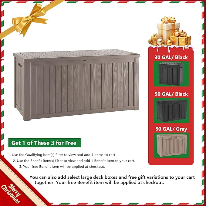 TARKARI 270 Gallon Lockable Resin Deck Box, Waterproof & UV-Resistant Outdoor Storage Box for Outdoor Cushion Storage, Garden Tools & Pool Accessories Storage, Gray