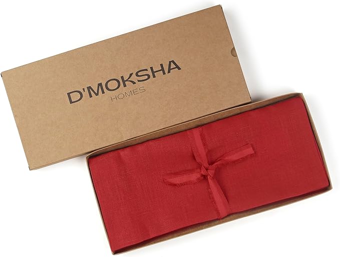 D'Moksha Homes Linen Table Runner 48 Inches - 100% Pure Linen Bright Red Table Runner 14 x 48 Inch for Coffee Tables, Dresser, Valentines, Holiday - Machine Washable