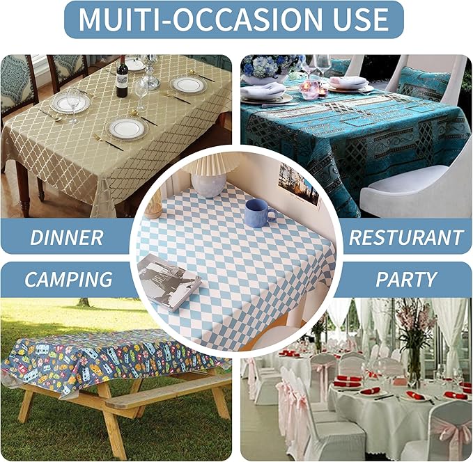 Rectangle Table Cloth,100% Waterproof Tablecloth Oil Proof Spill Proof Vinyl Table Cloth, Wipe Clean Plastic Table Cover for Dining, Camping, Indoor and Outdoor 54" x 102",Blue Checkered