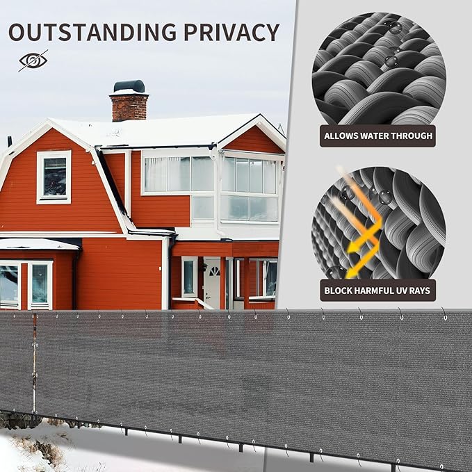 LOVE STORY Custom Size 3'x8' Dark Grey Balcony Privacy Screen,UV Block Privacy Fence Screen,90% Shield for Outdoor Pool Garden Apartment Railing