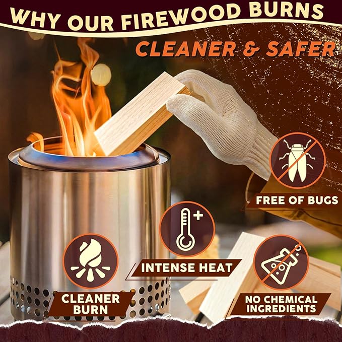 Mini Fire Stick with Fire Starters Gloves 4" Kiln Dried Pine Small Barkless Kindling Logs Compatible with Wood Stoves, Tabletop Fire Pits, BBQ Grills & Pizza Ovens, 8 lb Box