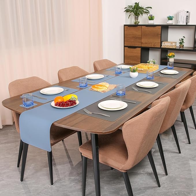 Myir JUN Table Runner Double Sided Vinyl Runner Table 94 Inch Long Runner for Table Washable Waterproof Non-Slip for Home Decorations Gray Sky Blue,12 x 94 inch