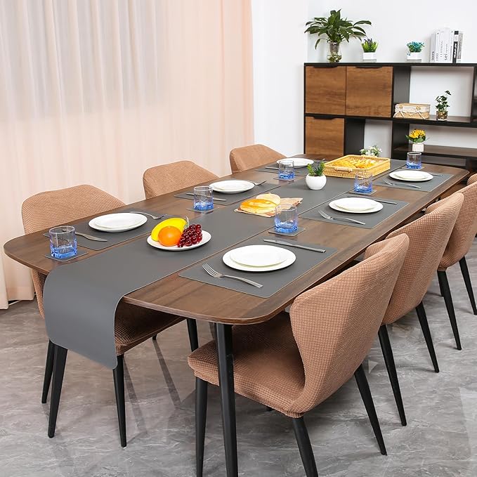 Myir JUN Table Runner Double Sided Vinyl Runner Table 72 Inch Long Runner for Table Washable Waterproof Non-Slip for Home Decorations Gray,12 x 72 inch