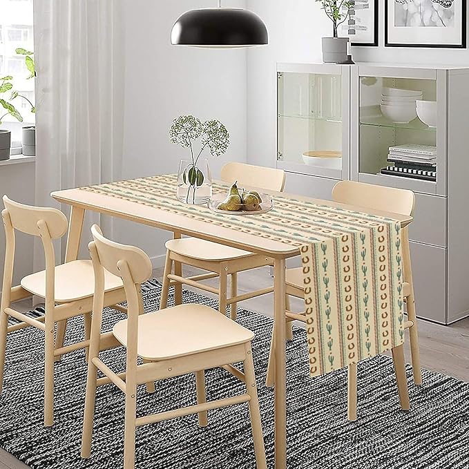 Western Table Runner,Vintage Farmhouse Country Cowboy Horseshoe Cactus Print Table Runner for Kitchen Dining Table Holiday Home Party Decor 13x70in