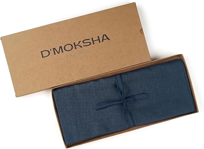 D'Moksha Homes Linen Table Runner 48 Inches - 100% Pure Linen Navy Blue Table Runner 14 x 48 Inch for Coffee Tables, Dresser, Winter, Holiday - Machine Washable