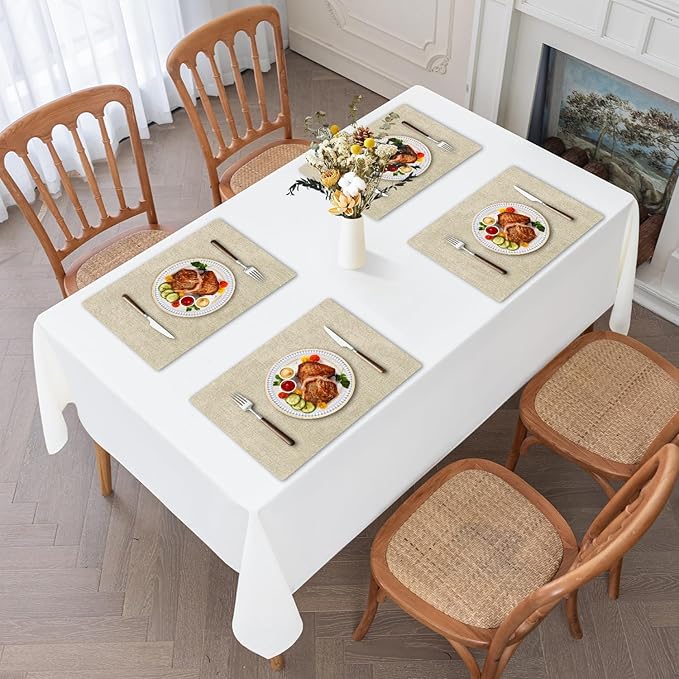 Faux Leather Heat Resistant Placemats Set of 4 – Waterproof Oilproof Wipeable Dining PU Place Mat Easy Clean Table Mats for Kitchen/Dining/Party/Holiday, Beige