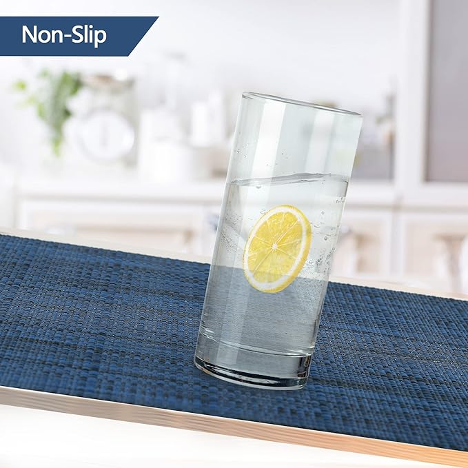 SLKQG Navy Blue Placemats Set of 4 - Easy Clean Washable Vinyl Placemats - Wipeable Heat Resistant Table Mats for Dining Table - 17x12 Inch (Navy Blue, 4)