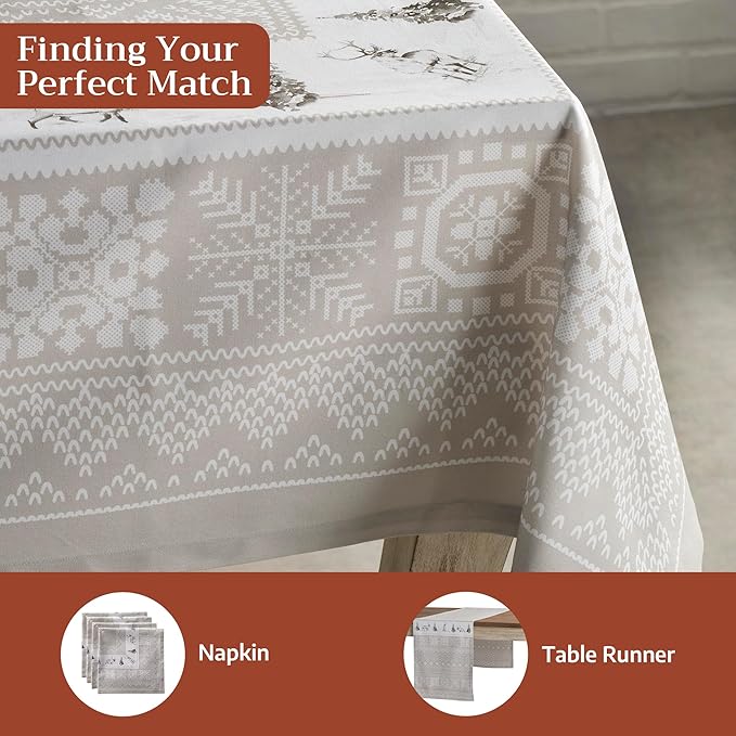 Maison d' Hermine Table Cloth Rectangle Table 100% Cotton 60 x 90 Inches Fall Tablecloth Reusable Everyday Use for Thanksgiving Christmas Decorations Dining Farmhouse Party (Cozy Christmas)