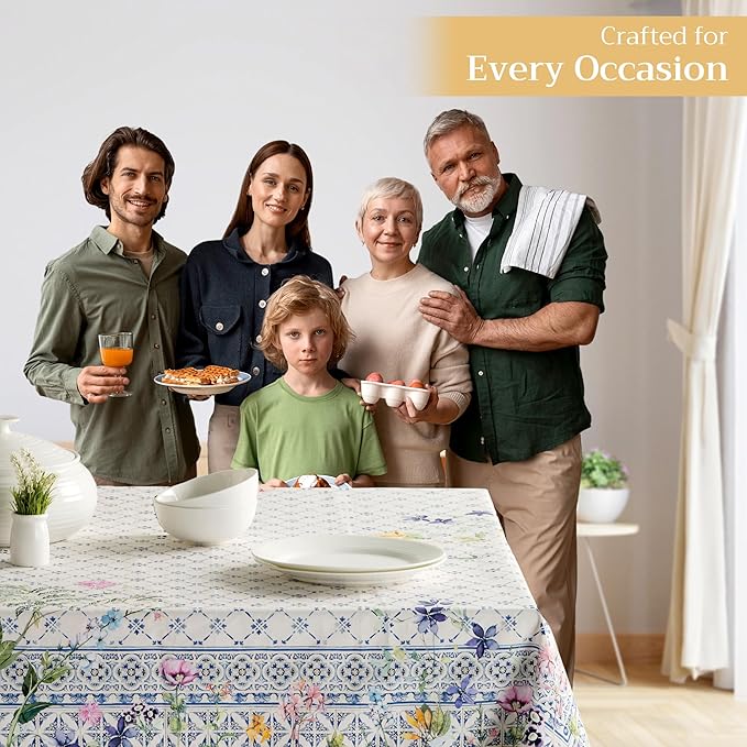 Maison d' Hermine Table Cloth Rectangle Table 100% Cotton 60 x 120 Inches Tablecloth Reusable Decorative Everyday Use for Dining Room, Farmhouse, Home, Party, Festive & Wedding Spring Summer - Faience